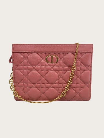 Dior Light Pink Cannage Caro Chain Zip Pouch Bag 138751219