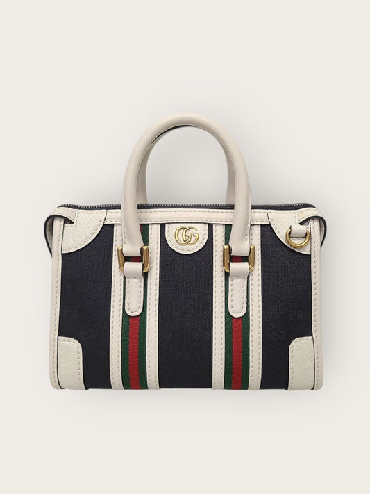GUCCI ホワイトネイビーGGウェブオピディアトップハンドルトートバッグ 142018931
