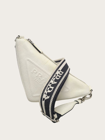 Prada White Saffiano Triangle Logo Crossbody Bag 76804436