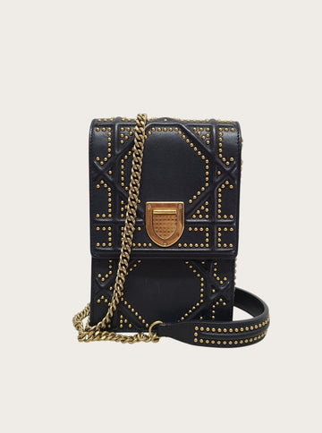DIOR Dunkelblau Gold Stud ama Vertikale Mini Chain Crossbody 139785047
