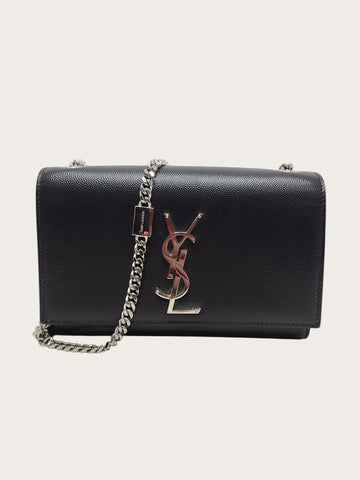 Saint Laurent Black Silver-Trimmed Grande Poudre Leather Kate Bag Small 140764765
