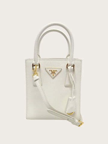 Prada White Gold-Plated Saffiano Galleria Mini Top Handle Tote Bag 139643309
