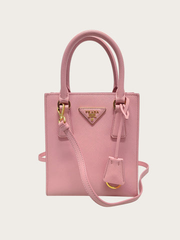Prada Petal Pink Saffiano Gold Mini Tote Crossbody Bag 152799648