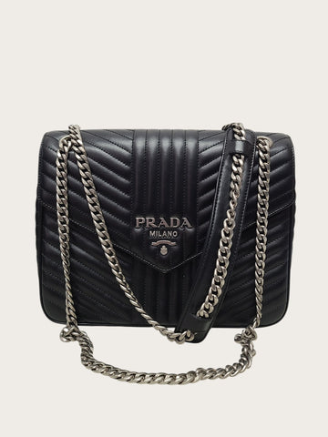 Prada Black Diagram Soft Chain Shoulder Bag 125210827