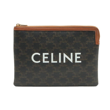 Celine Small Pouch Clutch in Tricolor Canvas and Brown Calfskin / 10D672BZQ 155074178
