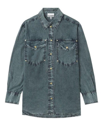 GANNI Baumwoll-Popeline Übergröße Nietenhemd F9495 683 151058551