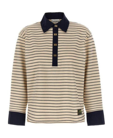 Ganni Striped Cotton Polo T-Shirt 152204248