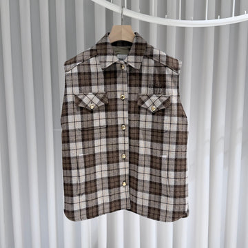 Miu Miu Checked Blue Bomber Vest Cocoa Brown 155077680