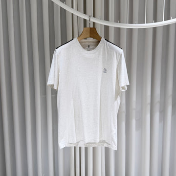 BRUNELLO CUCINELLI 刺繍ロゴクルーネック半袖Tシャツホワイト 155084299