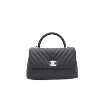 CHANEL Caviar Chevron Coco Handle 28 Medium Large Tote Bag mit Goldkette A92991 155099656