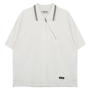 MIU MIU コットン ピケ ジッパー ポロ シャツ 152598951