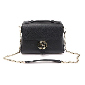 Gucci Black Leather Interlocking Top Handle Small Chain 2WAY 510302 155104995