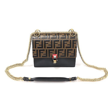 FENDI 8M0381 ブラック カーフスキン FFロゴ チェーン Can I スモール ショルダーバッグ 155105060