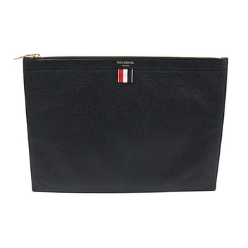 THOM BROWNE ブラックペブルグレインレザーミディアムドキュメントホルダークラッチ 155105103