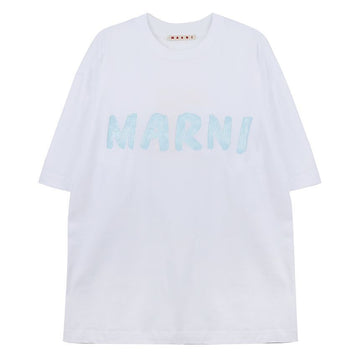 Marni Logo Embellished Organic White Cotton T-Shirt 104033112