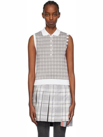 THOM BROWNE Karierte Seidenbaumwolle 4-Balken ärmelloses Polo 133044965