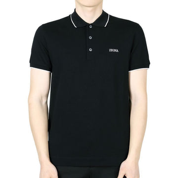 Zegna Ermenegildo Men's Logo PK Short Sleeve (Black) E7358A5 B746 K09 128257382