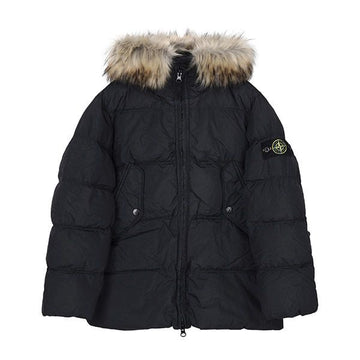 STONE ISLAND (10A/12A) キッズ ブラック ロゴ フーデッド ファー ダウン ジャケット 164100003 S0A23 V0029 150457255