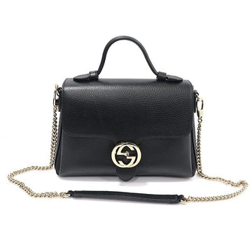 GUCCI ブラックレザーインターロッキングトップハンドルスモールチェーン2WAY 155108692