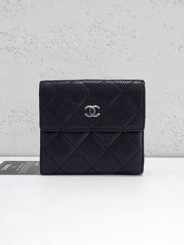 CHANEL クラシックキャビアシルバー二つ折り財布 14番台 A48980 155149972