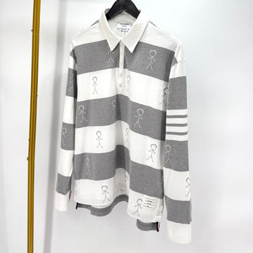 THOM BROWNE ストライプ柄ロングスリーブポロシャツ (MJP073E) 155151465