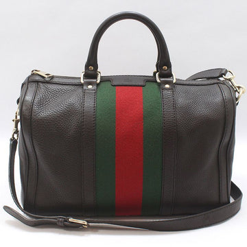 GUCCI ダークブラウンレザー三線ボストンショルダーバッグ 247205 155151682