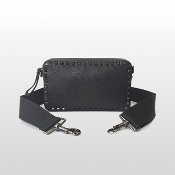 Red Valentino Black Garavani Rockstud Calfskin Messenger Bag 4Y2B0704KSP 155163582