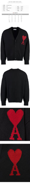 AMI V-Ausschnitt Herz-Logo Wolle Cardigan Schwarz 25SS BFUKC006 018 009 129750709 [P]