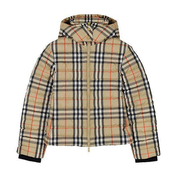 BURBERRY Sand Check Puffer Hoodie Gänsedaunenjacke 25FW 153363831