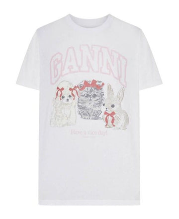 Ganni White Animals Print T-Shirt A1050029 151 152204409