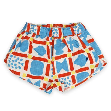 BOBO CHOSES キッズ ジオメトリック ゲーム 刺繍 ロゴ ショートパンツ(オフホワイト) B125AC060 199 138610091