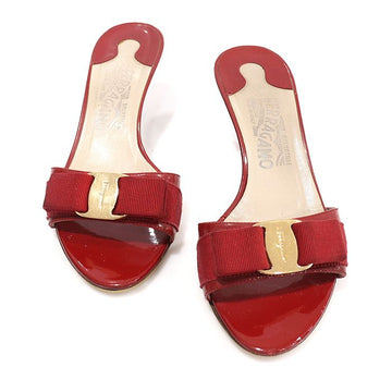Salvatore Ferragamo Red Patent Gold-tone Bow Glory Mule Women's Sandals 5.5C 155222889