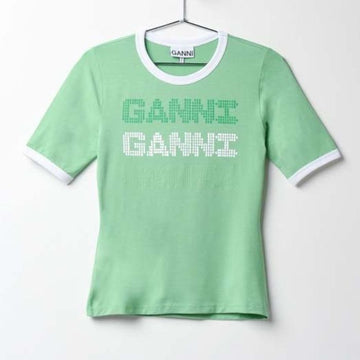 GANNI Slim Fit T-Shirt mit Logo Grün T3352 484 155226141