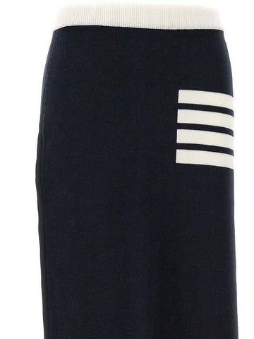 Thom Browne 4-Bar Stripe Double-Faced Merino Wool A-Line Skirt 133045401