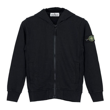 Stone Island (10A/12A) Black Logo Patch Hooded Zip-Up Jacket 155265346