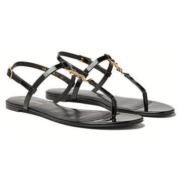 Saint Laurent Cassandra Monogram Flat Sandals Black 659817 B8IKK 1000 125048305