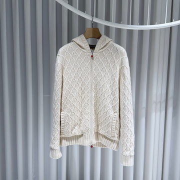 KITON (A+/M) / カシミア ケーブル ニット フーディ ジッパー アイボリー 155289318