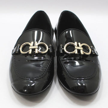 Salvatore Ferragamo Black Patent Tri-Glio Gold Gancini Loafers 7.5D 155294398