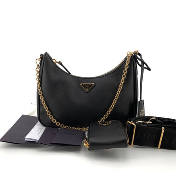 PRADA ブラック サフィアーノ マルチ ホーボーバッグ 1BH204 155294418