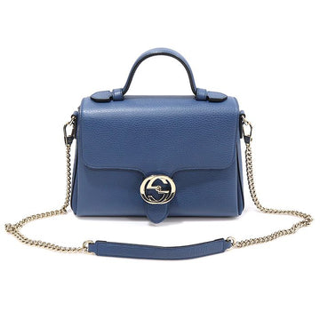 Gucci Blue Leather Interlocking Top Handle Small Chain 2WAY 510302 155295762