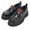 Gucci Black Shiny Calfskin WEB Platform Women's Loafers 38 155301446 [P]