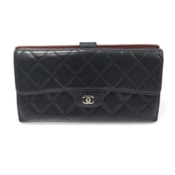 CHANEL Black Lambskin Matelassé Silver-Tone CC Logo Classic Flap Long Wallet 155301489