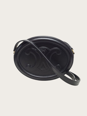 Celine Black Leather Triomphe Oval Pulse Crossbody Bag 143171765