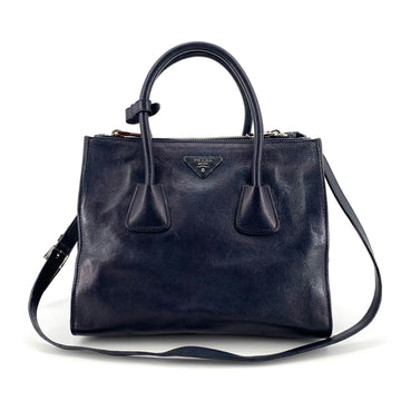PRADA ダークネイビー カーフスキン ダブルジッパートートバッグ ショルダーバッグ bn2619 155330724 [P]
