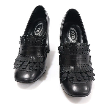 TODS Schwarze Leder-Tassel-Fringe Blockabsatz-Pumps Damen Schuhe 35 155338792