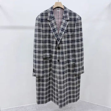 THOM BROWNE タータンチェック ブラッシュウールコートジャケット グレー 155348962