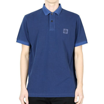Stone Island Stone Men's Logo Patch Washed Polo Short Sleeve (Blue Navy) K1S15 22002SC S0067 V0028 128915352