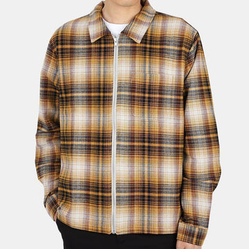 stussy Men's Shadow Plaid Zip Up Shirt Jacket (Mustard) 1110220 MUST 54759587