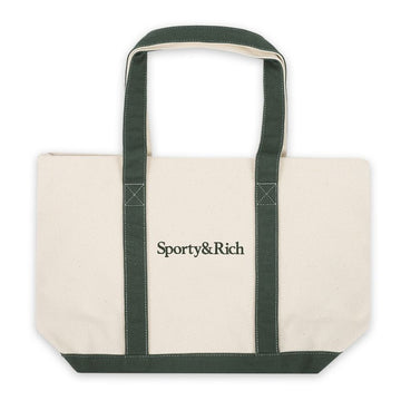 SPORTY & RICH Serif Logo Two-Tone Tote Bag (Creme/Moss) ACAW232 CR 76997363
