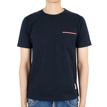 Thom Browne Men's Stripe Line Pocket Cotton Short Sleeve Shirt (Navy) - MJS010A 01454 415 79202212